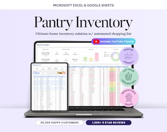 Feuille de calcul de suivi des stocks de garde-manger Stockage des aliments Organiseur de congélateur et de réfrigérateur Liste de courses et liste de courses dans Excel et Google