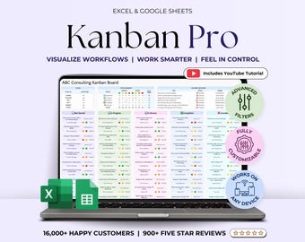 Tableau Kanban, feuille de calcul de suivi des tâches, gestion de projet Excel, planificateur de tâches d'équipe Google Sheets, petite entreprise, suivi de projet Kanban