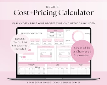 Recipe Cost and Pricing Calculator, Home Baker Business Cake Costing Template, Bakery Pricing Google Sheets, Ingredients Tracker Spreadsheet
