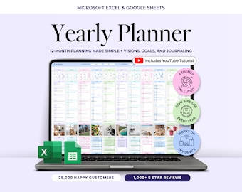 Planificador anual Calendario anual sin fecha Rastreador de eventos mensuales Hojas de cálculo de Google 2026 Hoja de cálculo de un vistazo al año Planificador digital de Excel de 12 meses