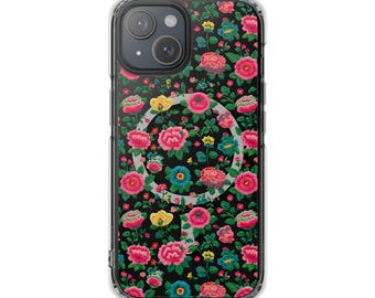 Bold Bloom Tough Phone Case Bunte Stickerei inspiriert Blumendruck, MagSafe lebendige Schutzhülle Telefonabdeckung