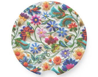 Dessous de verre floral mexicain vibrant en pierre ollaire, motif de fleurs colorées, Talavera, décorations de fiesta, art culturel mexicain
