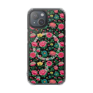 Bold Bloom Tough Phone Case Colorful Embroidery Inspired Floral Print, MagSafe Protective Vibrant Cover phone cover
