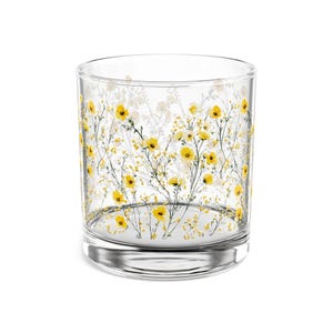 Żółty Wildflower Clear Rocks Glass Botanical Floral Cocktail Glass na wiosnę i lato