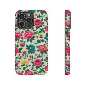 Bold Bloom Tough Phone Case Colorful Faux Embroidery Inspired Floral Print, Protective Vibrant phone case