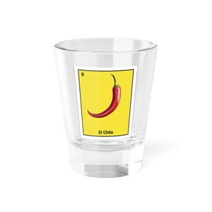 El Chile shot glass,loteria,mexican bingo,lottery,jalapeno peppers,hot pepper poster,chilli peppers,chili pepper print,chilli pepper,