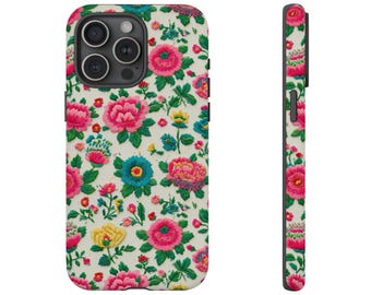 Robuste Handyhülle mit buntem Faux-Stickerei-Print, schützende, lebendige Handyhülle
