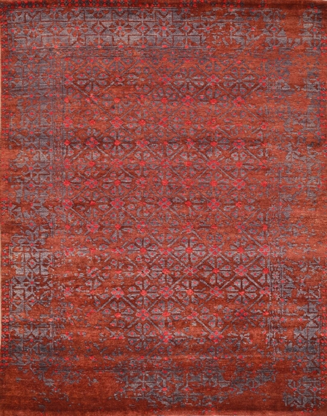 Erased Rust Grey Persian Wool Rug Hand-knotted Area Rug-5'5x8'1 - Etsy