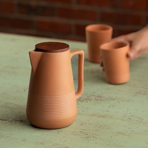 Handmade terracotta water Jug with wooden lid and tumbler, HandMade Clay jug & mug, Earthen water jug and cup natural eco-friendly organic.