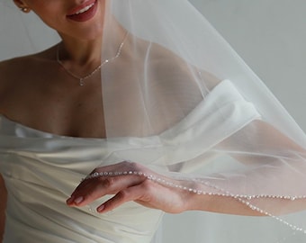 Beaded Wedding Veil, Two-Tier Bridal Veil, Fingertip Length