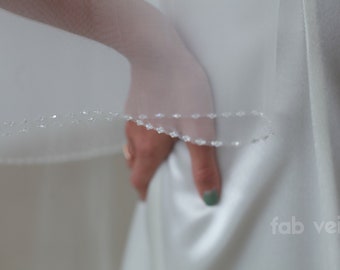 Crystal Beaded Wedding Veil, Two-Tier Bridal Veil, Fingertip Length