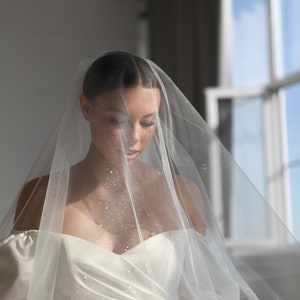 Glitter Wedding Veil With Blusher, Two Tier Long Shimmer Veil