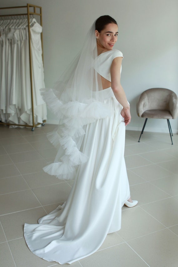 Ruffled Tulle Wedding Veil, Two Tier Bridal Veil, Handmade  display picture 2