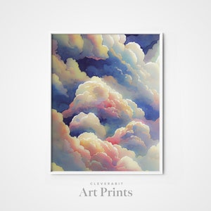 Kleurrijke wolken, aquarelprint, kinderkamer kunst aan de muur, aquarel, afdrukbare muurkunst, digitale download, digitale kunstprint, betaalbare kunst