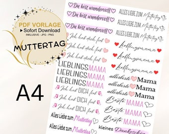 Muttertag Kerzentattoo PDF Vorlage - Kerzensticker Wasserschiebefolie Druckvorlage I Hab dich lieb I Lieblingsmama I Beste Mama I Dankeschön