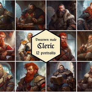 Male dwarven cleric portraits | 12-pack | Dungeons & Dragons