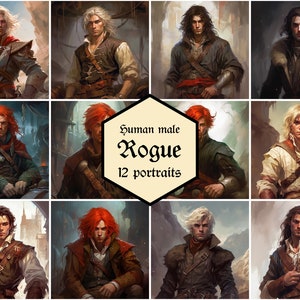 Male human rogue portraits | 12-pack | Dungeons & Dragons