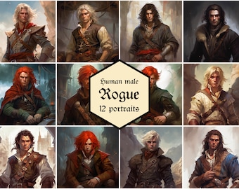 Male human rogue portraits | 12-pack | Dungeons & Dragons