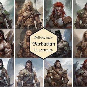 Male half-orc barbarian portraits | 12-pack | Dungeons & Dragons