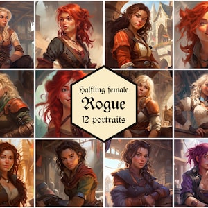 Retratos femininos halfling desonestos | Pacote de 12 | Masmorras e Dragões