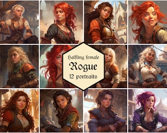 Female halfling rogue portraits | 12-pack | Dungeons & Dragons