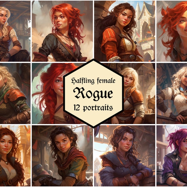 Female halfling rogue portraits | 12-pack | Dungeons & Dragons