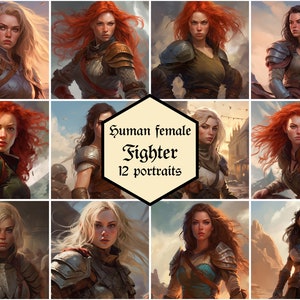 Female human fighter portraits | 12-pack | Dungeons & Dragons
