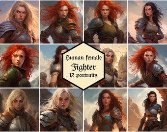 Female human fighter portraits | 12-pack | Dungeons & Dragons