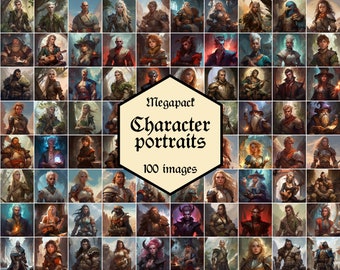Various NPC characters | human, elf, dwarf, halfling, gnome, tiefling, aarakocra | 100 image megapck | Dungeons & Dragons | Pathfinder