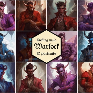 Male tiefling warlock portraits | 12-pack | Dungeons & Dragons