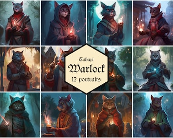 Tabaxi Hexenmeister Portraits | 12er-Pack | Dungeons & Drachen