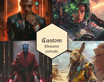 Custom Sci-Fi Character Portrait: Cyberpunk, Space Illustration (Digital Download)