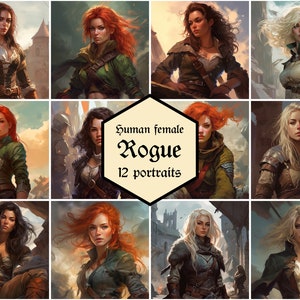 Female human rogue portraits | 12-pack | Dungeons & Dragons