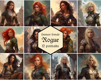 Female human rogue portraits | 12-pack | Dungeons & Dragons