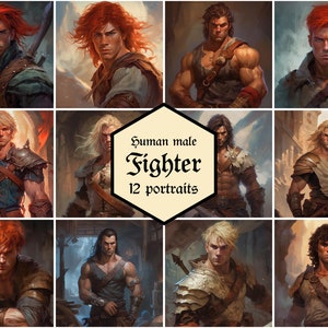 Male human fighter portraits | 12-pack | Dungeons & Dragons