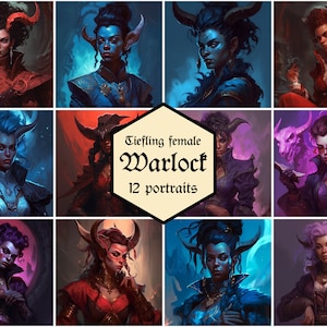 Female tiefling warlock portraits | 12-pack | Dungeons & Dragons
