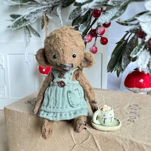 Handmade Viscose Teddy Bear Bonia – Miniature Collectible Bear Set.