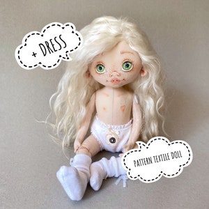 Patrón digital de costura para muñeca textil con vestido