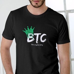 Camiseta gráfica King of Cryptos Bitcoin, camiseta unissex de algodão macio com estampa Blockchain, presente ideal para fãs de criptomoedas e nerds de trading