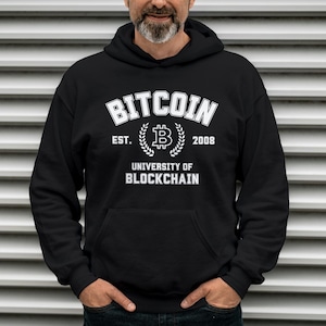 Moletom com capuz Bitcoin University Crypto, moletom unissex aconchegante e estiloso de mistura pesada, perfeito para amantes de criptomoedas e nerds de tecnologia