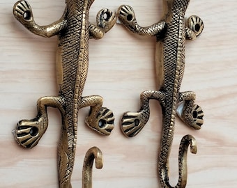 Brass Lizard Wall Hooks for Keys Gold Vintage Kids Coat Backpack Hangers Purse Holder