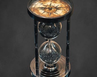 Brass Sand Timer, Compass Hourglass, Nautical Home Accent, Timeless Gift, Antique Brass Nautical Timer, Timeless Decor, Brass Hourglass Gift