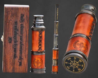 Custom Engrave Brass Telescope | Valentine&#39;s Day Gift | Gift for Him | Gift for Husband | Fathers Day Gift |  Gift For Grandpa Gift for Dad
