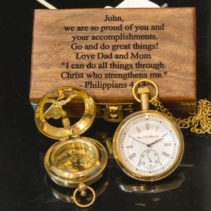 Brass Pocket Watch & Sundial Compass | Gift for Him | Christmas Gift | Anniversary Gift | Gift for Son | Personalized Gift | Gift for Dad