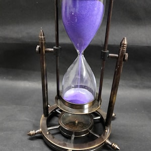 Handmade  Solid Brass Stand Revolving and Timer 8 Inch Ship Maritime  Brass Sand Timer Hour Glass Sandglass Wheel Hourglass with Compass,