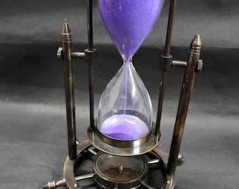 Handmade  Solid Brass Stand Revolving and Timer 8 Inch Ship Maritime  Brass Sand Timer Hour Glass Sandglass Wheel Hourglass with Compass,