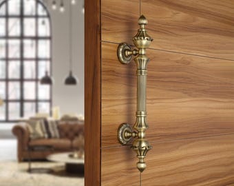 Tirador de puerta Lotus de latón de 14", tirador de puerta principal vintage, tirador de entrada antiguo, tirador decorativo grande, tirador de puerta principal