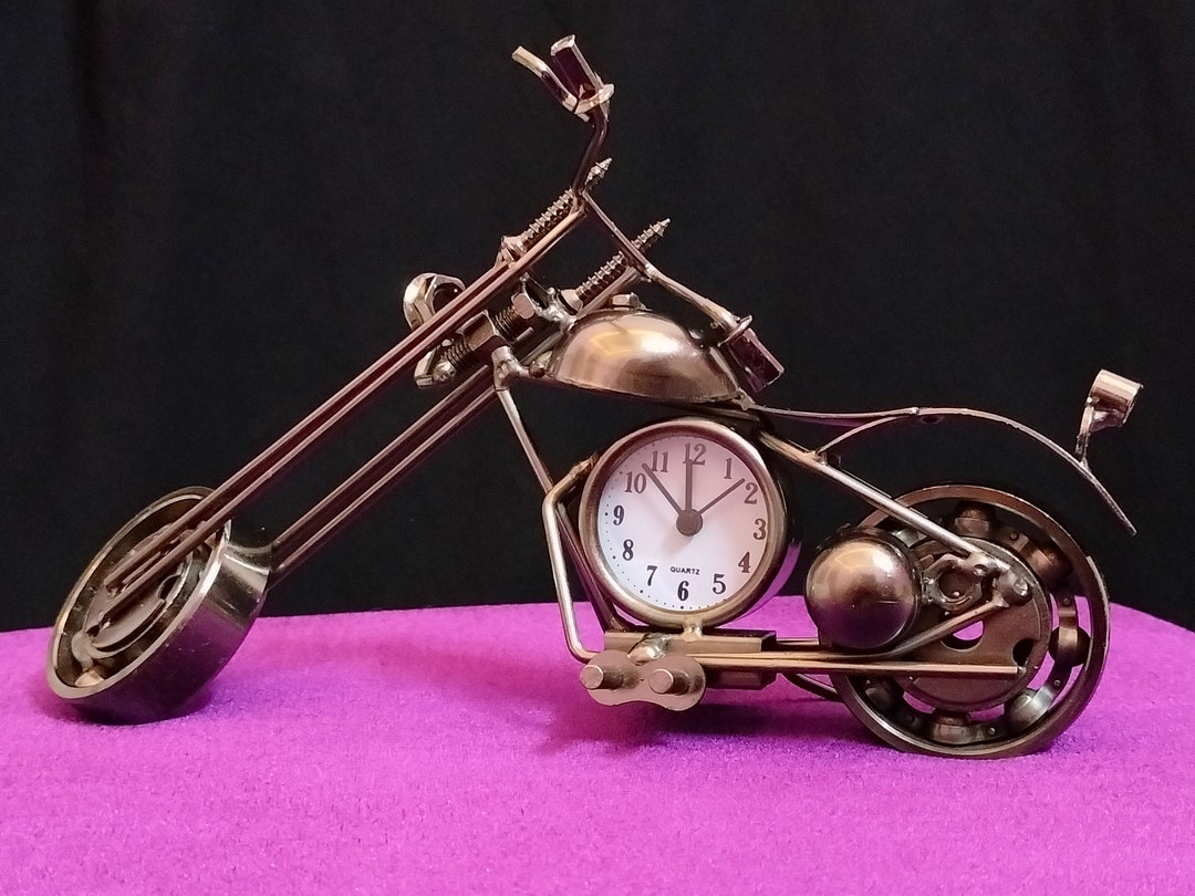 Table Top Showpiece Metal Motor Bike With Clock Iron Metal Etsy