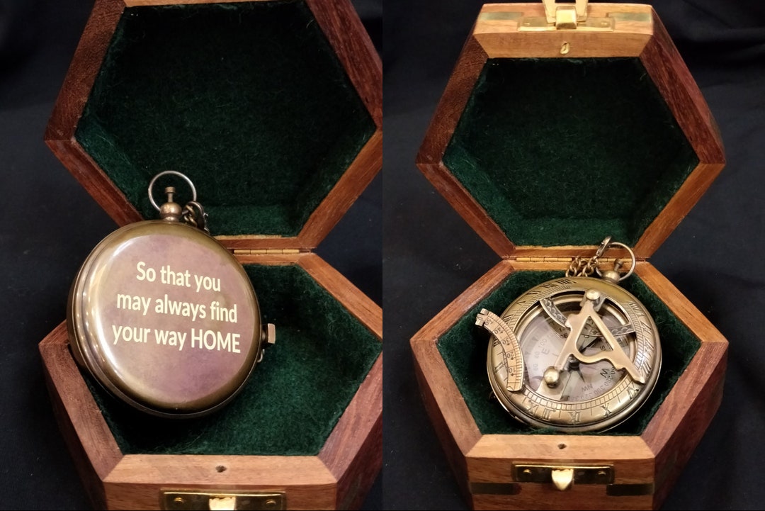 Personalized Working Sundial Compass, Engraved Compass, Anniversary ...