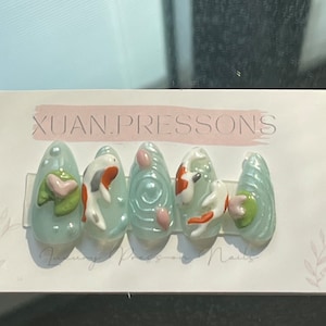 handcrafted reusable | koi pond, koi, ethereal press on gel nails